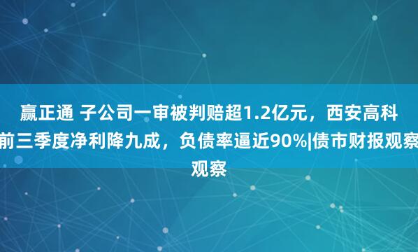 赢正通 子公司一审被判赔超1.2亿元，西安高科前三季度净利降九成，负债率逼近90%|债市财报观察